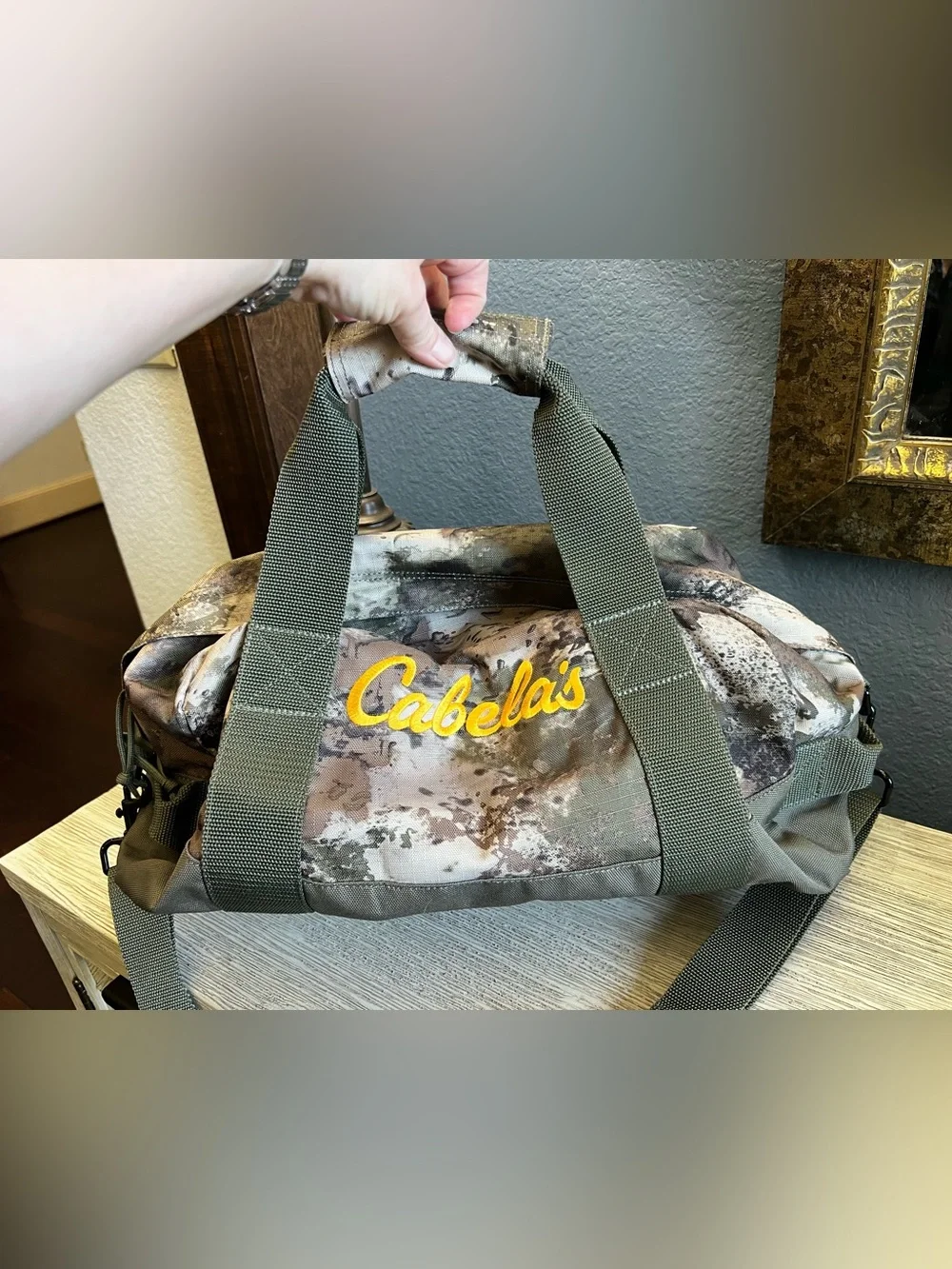 NEW!!! Cabela's Camouflage Small Duffel Bag with Yellow Logo